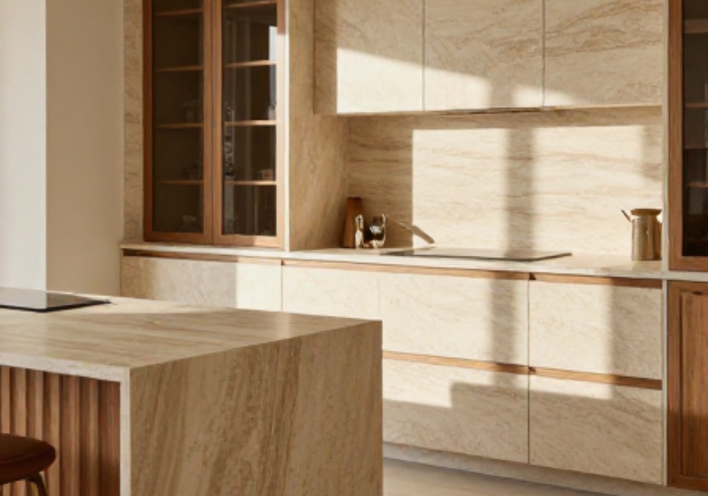 اجرای سنگ طبیعی روی کابینت در تهران